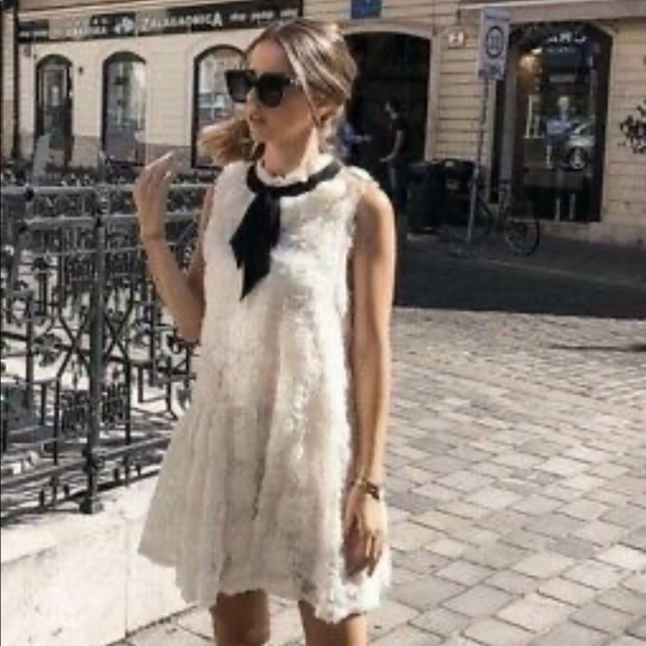 Zara sleeveless ruffled lace dress with dropped waist & contrasting necktie NWT - Picture 4 of 13